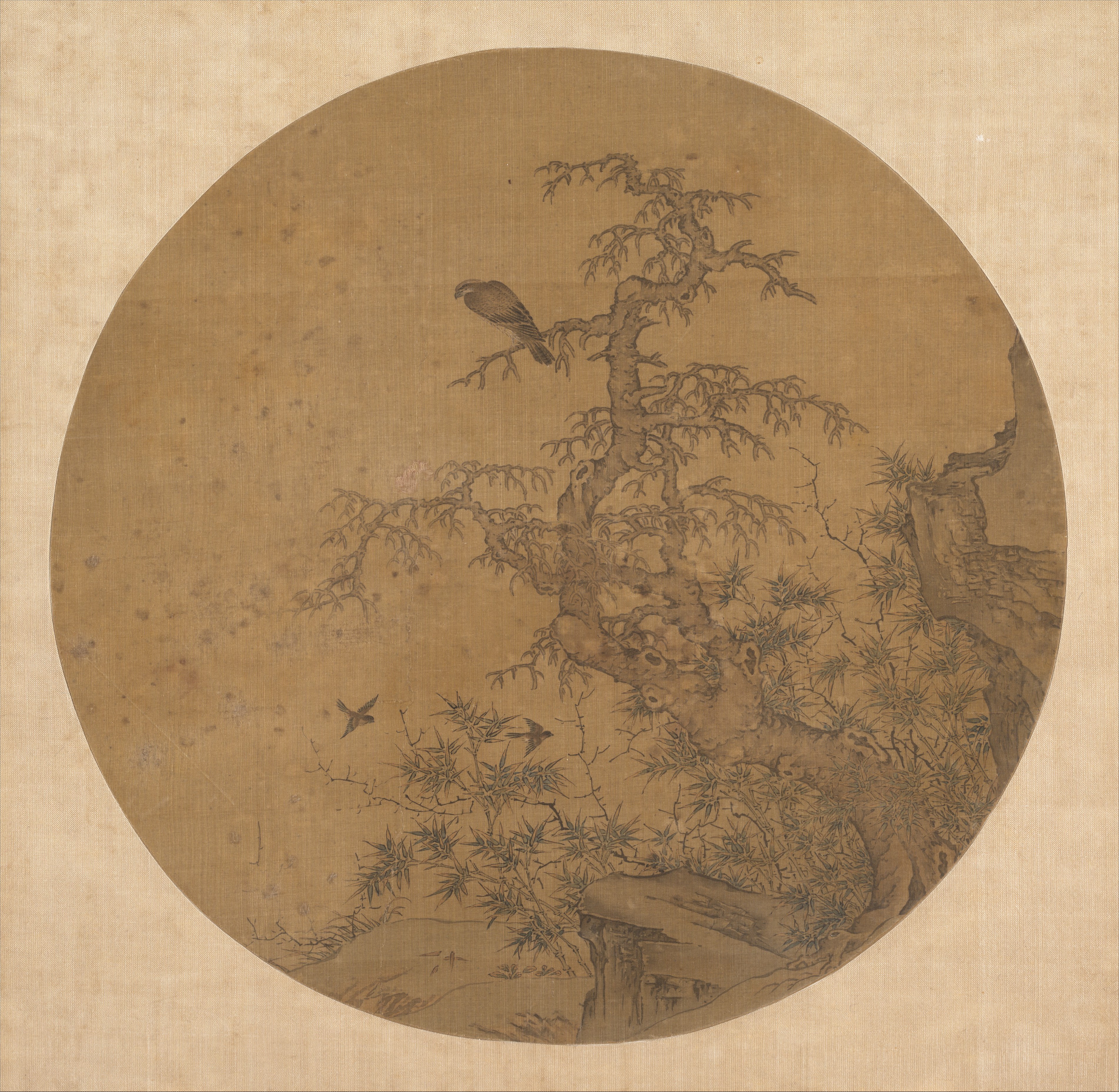 元/明時代の匿名の古木、竹、鳥 トゥアンファン|古木、竹、そして鳥