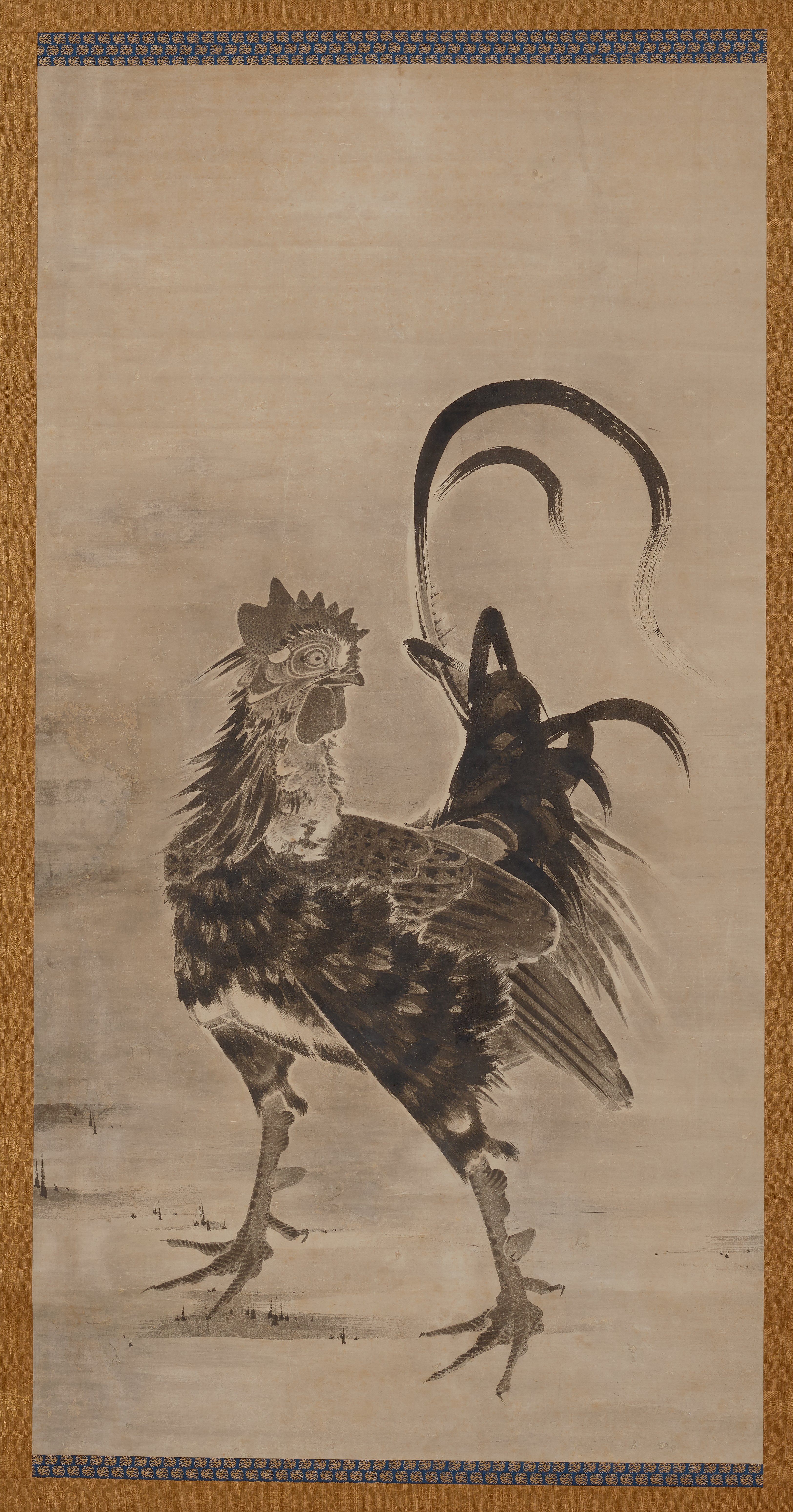 雄鶏、雌鶏、雛（一対の左隻）