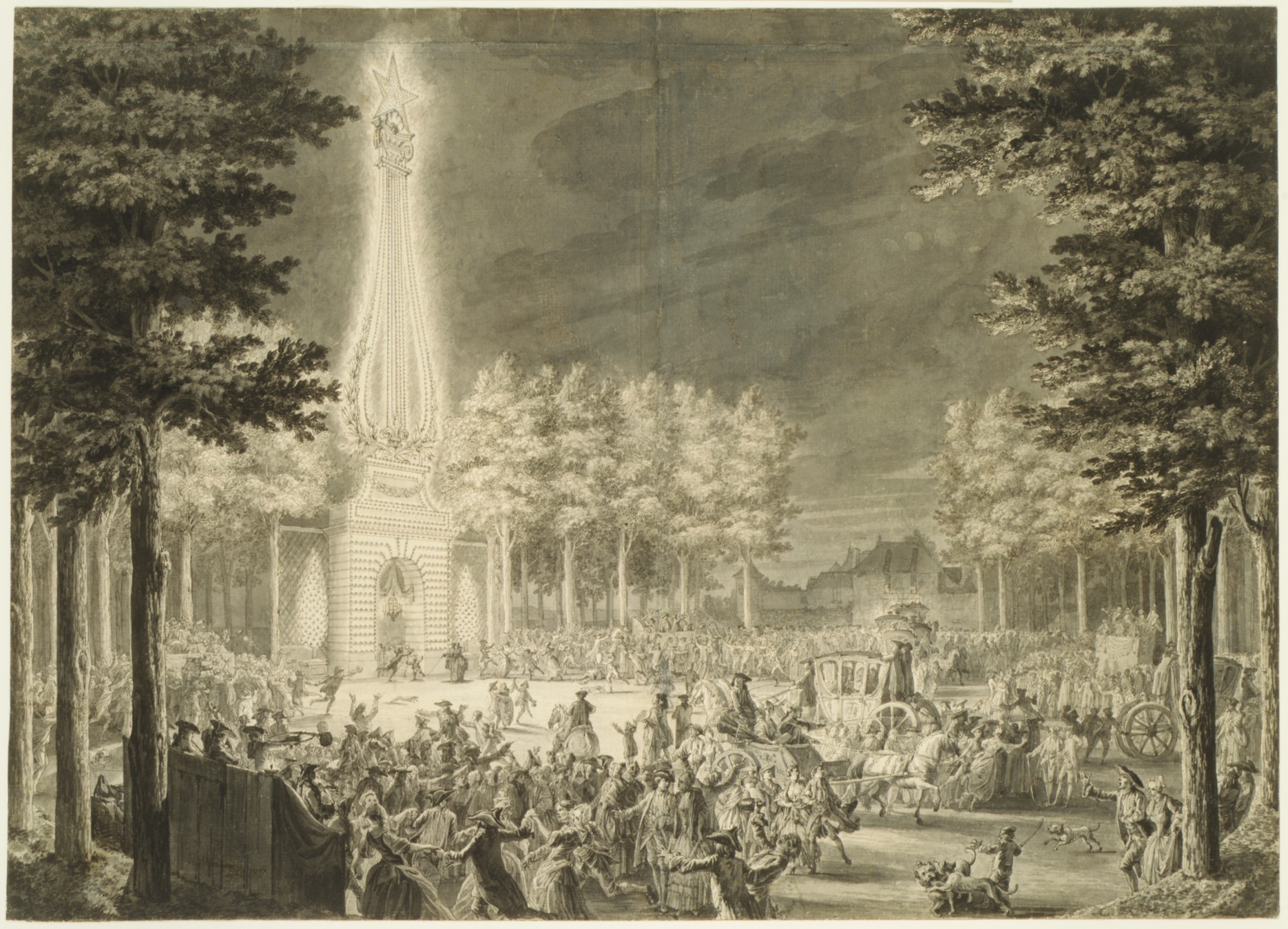彫刻のデザイン「Réjouissances du Peuple . . . à Reims le 27 aout 1765」