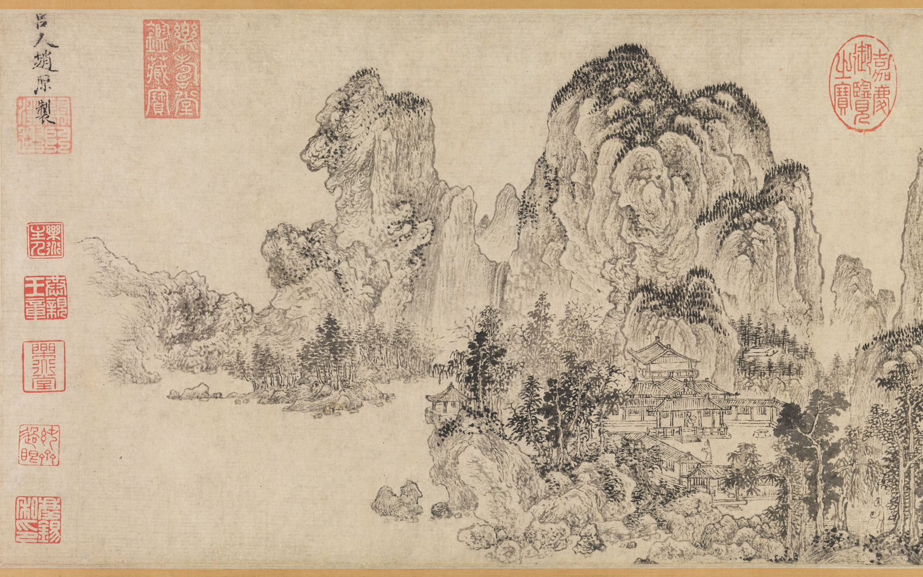 元/明時代、趙源、ヤン・ウェンギとファン・クアンの風景画の模倣、元/明時代、神勲、竹と石、巻 |風景