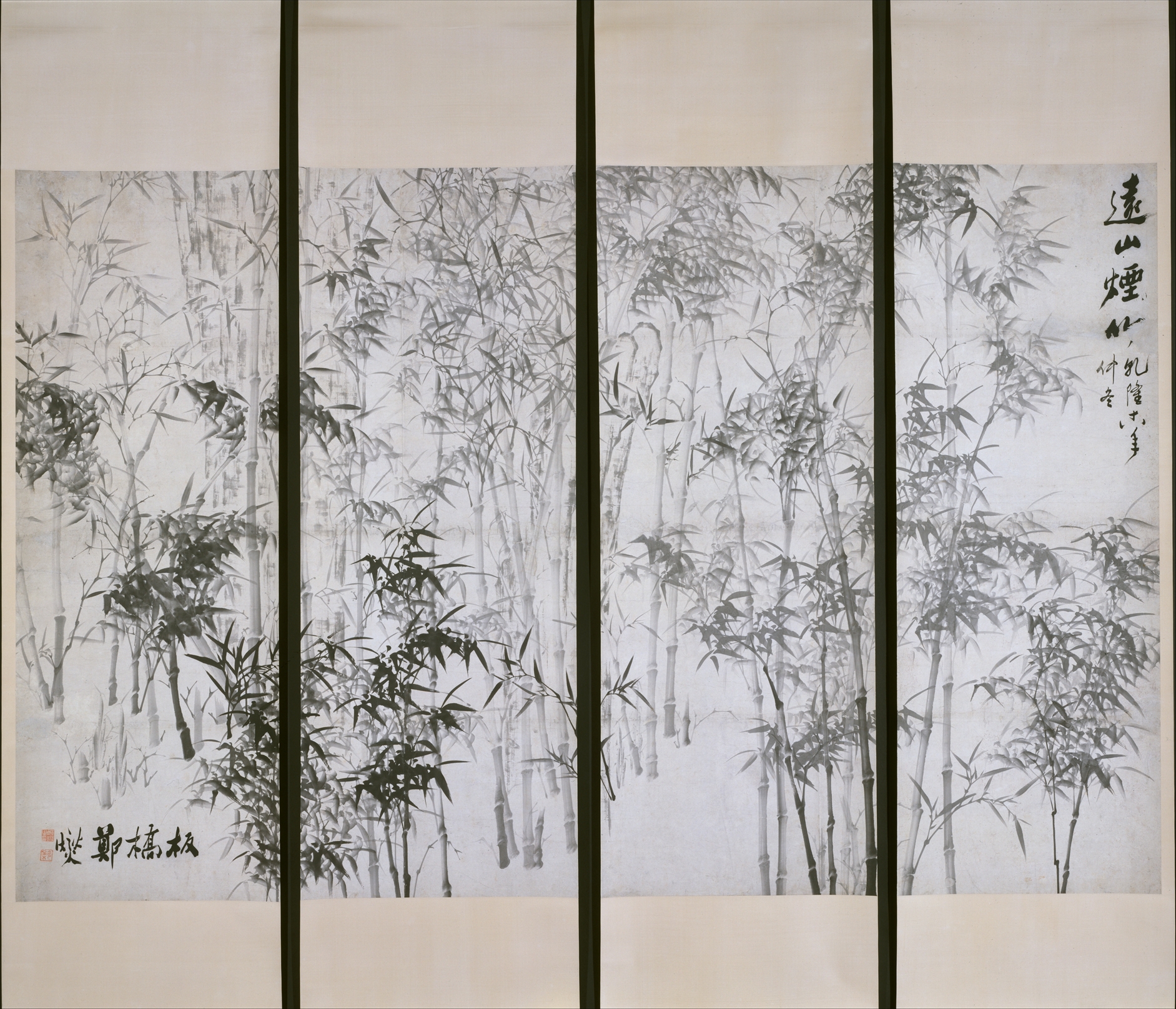 清朝鄭謝作「遠くの山軸に煙る竹」|遠くの山にかかる霧の竹