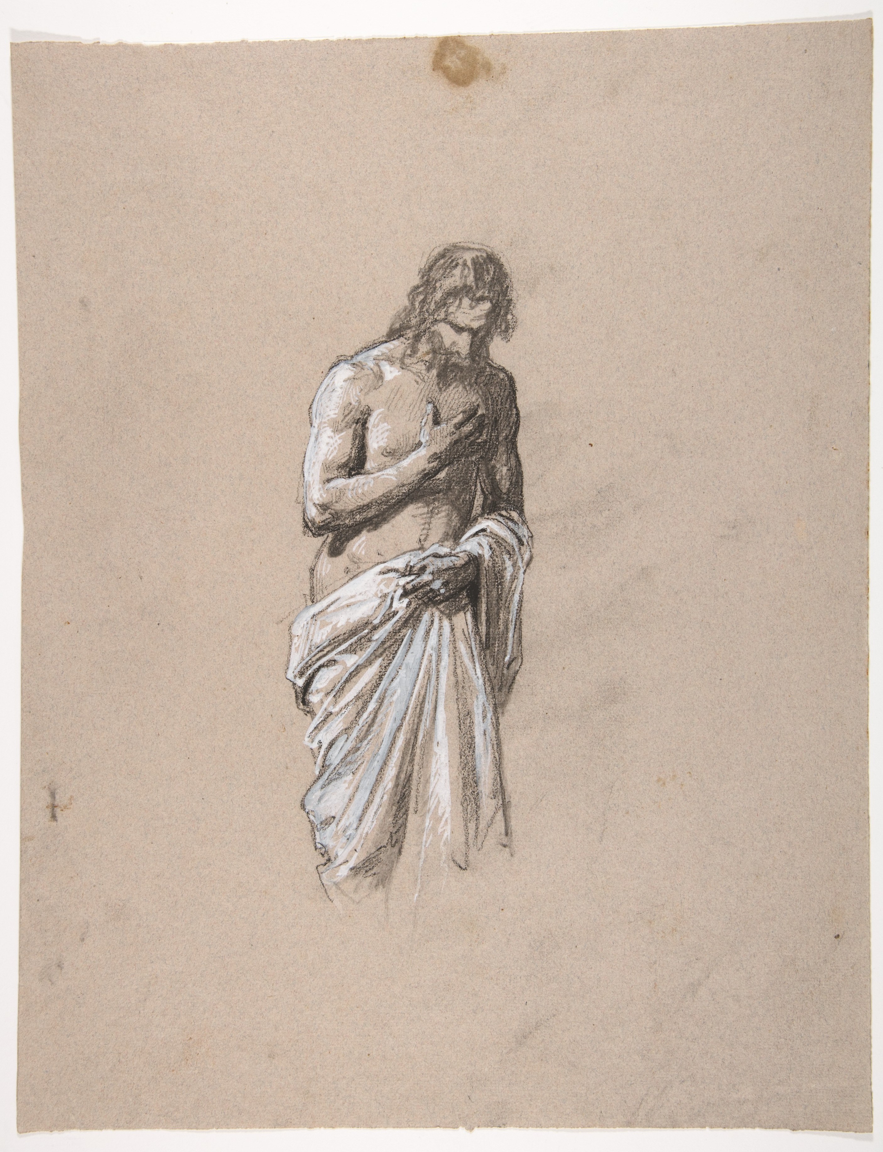 クローヴィスの習作（中段、パリ、サント・クロチルドのサン・レミ礼拝堂の壁画の習作、1858年）。裏面: 兵士の頭（サント・クロチルドの装飾とは無関係）