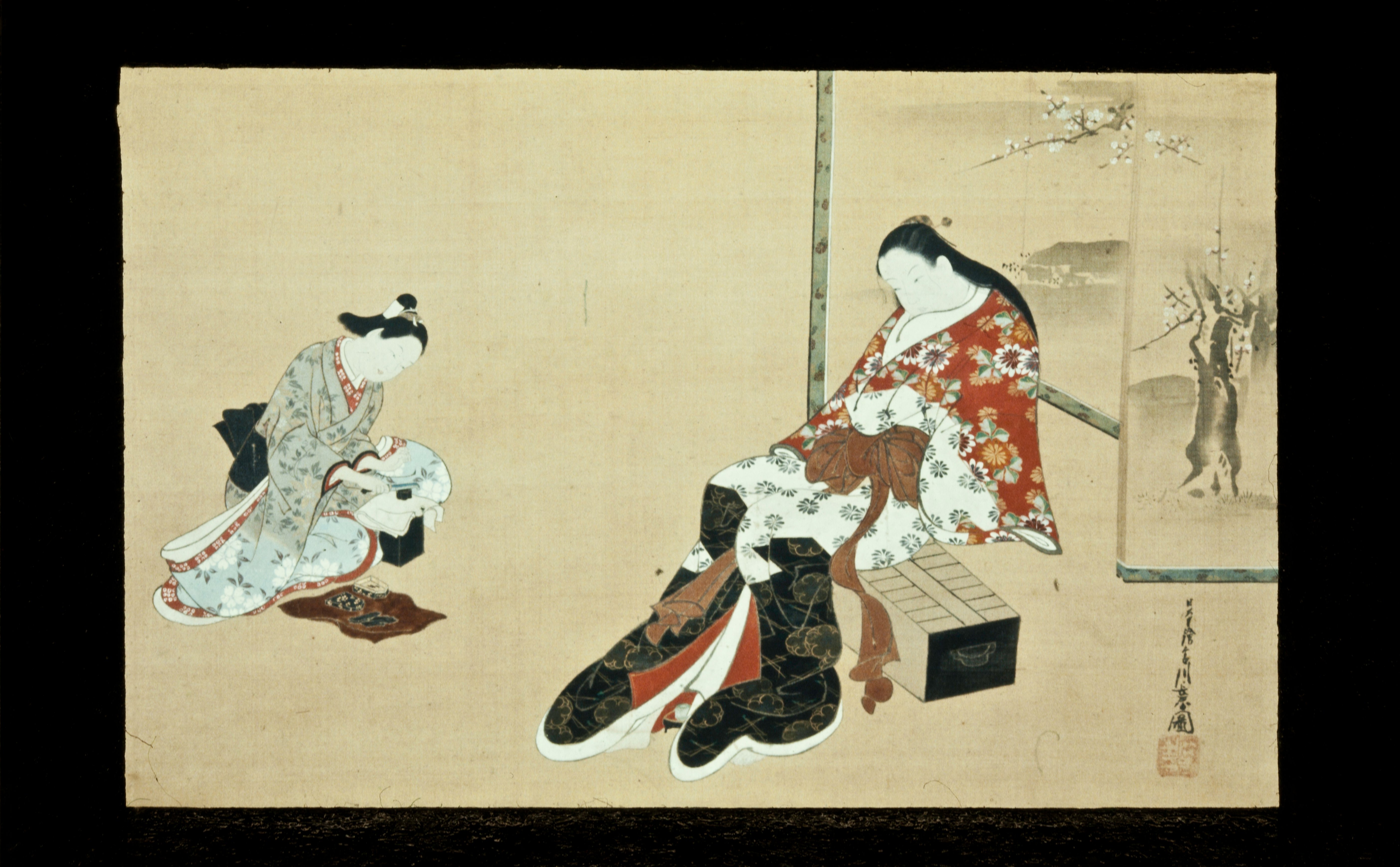 座る遊女と侍女