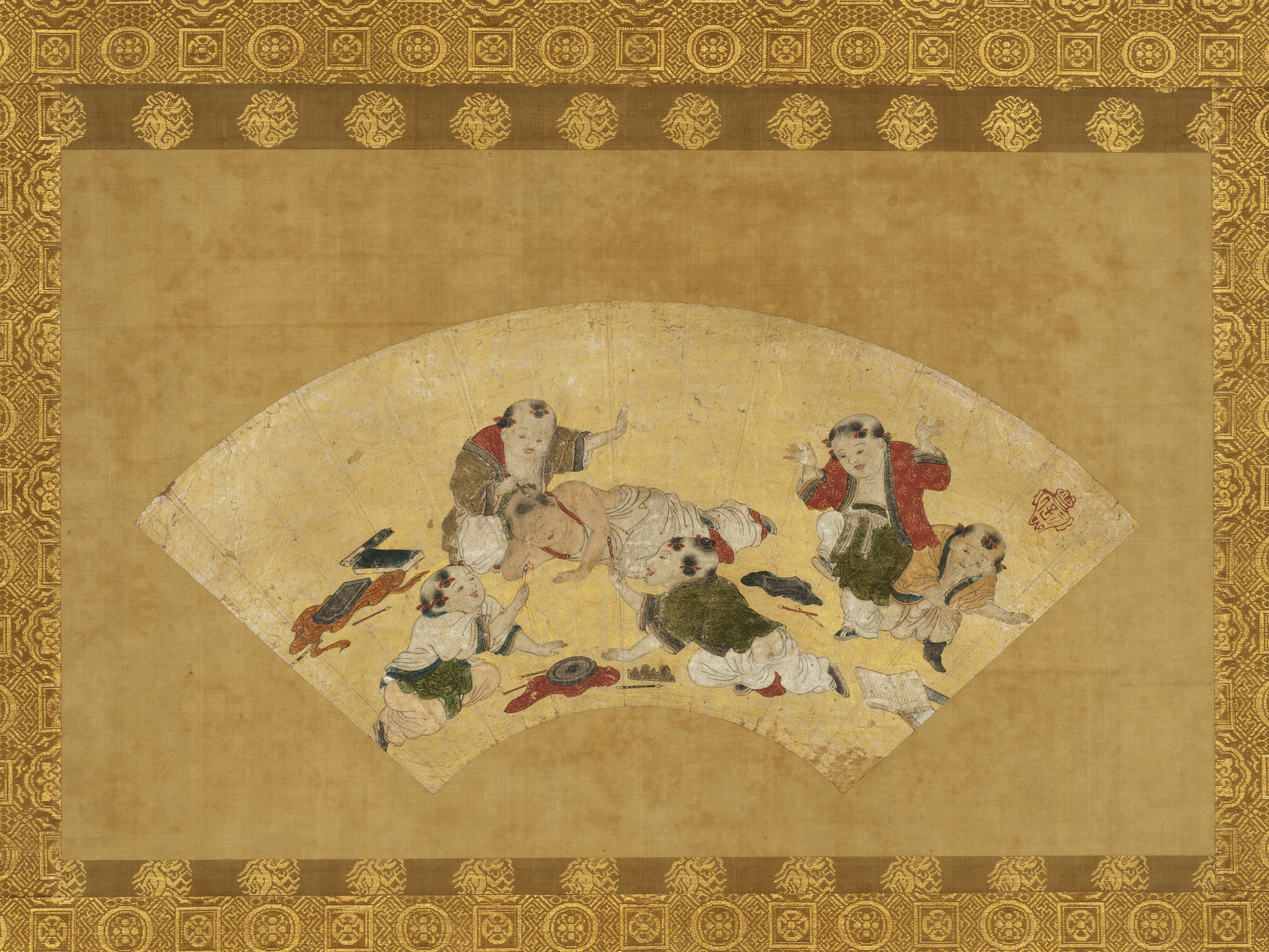 唐子遊び図扇面