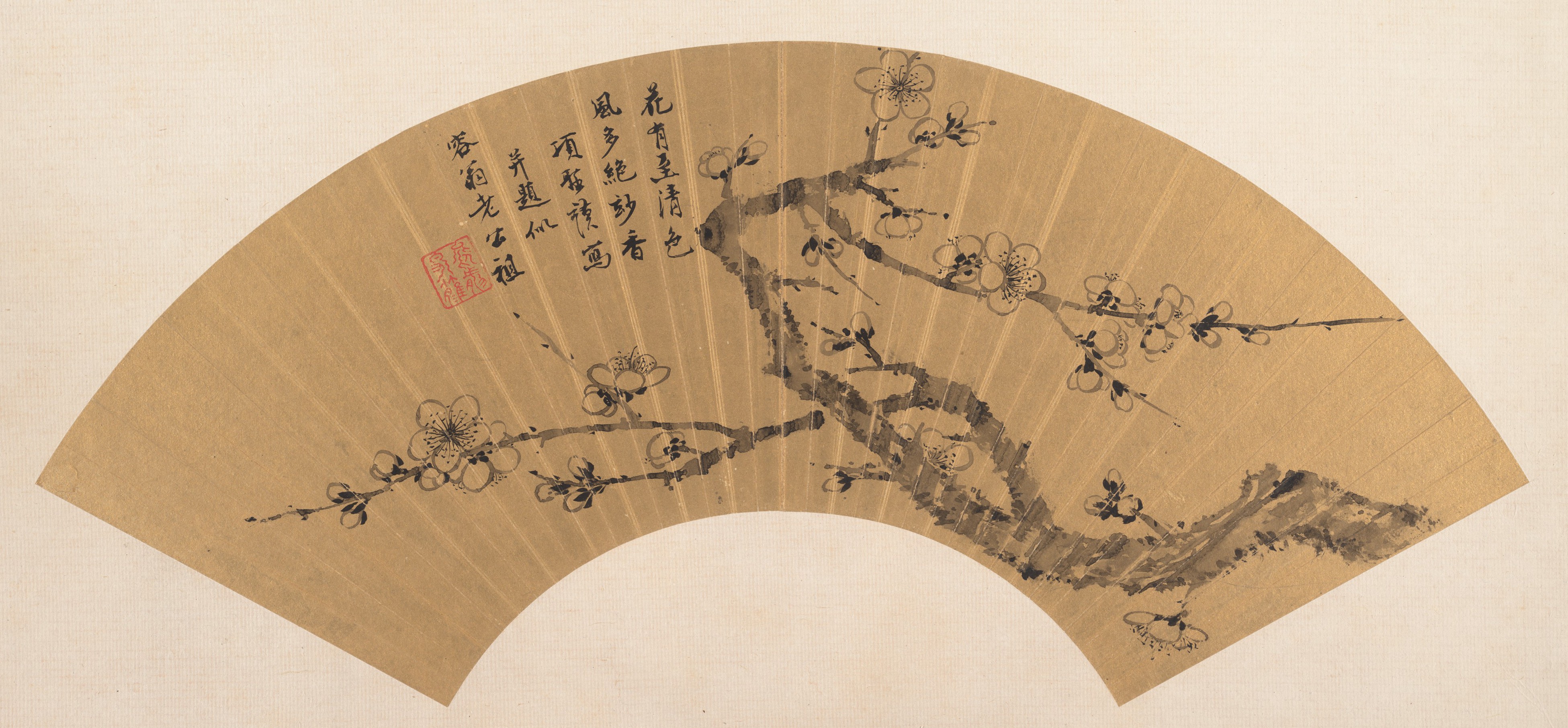 明/清祥翔模梅扇|開花する梅の枝