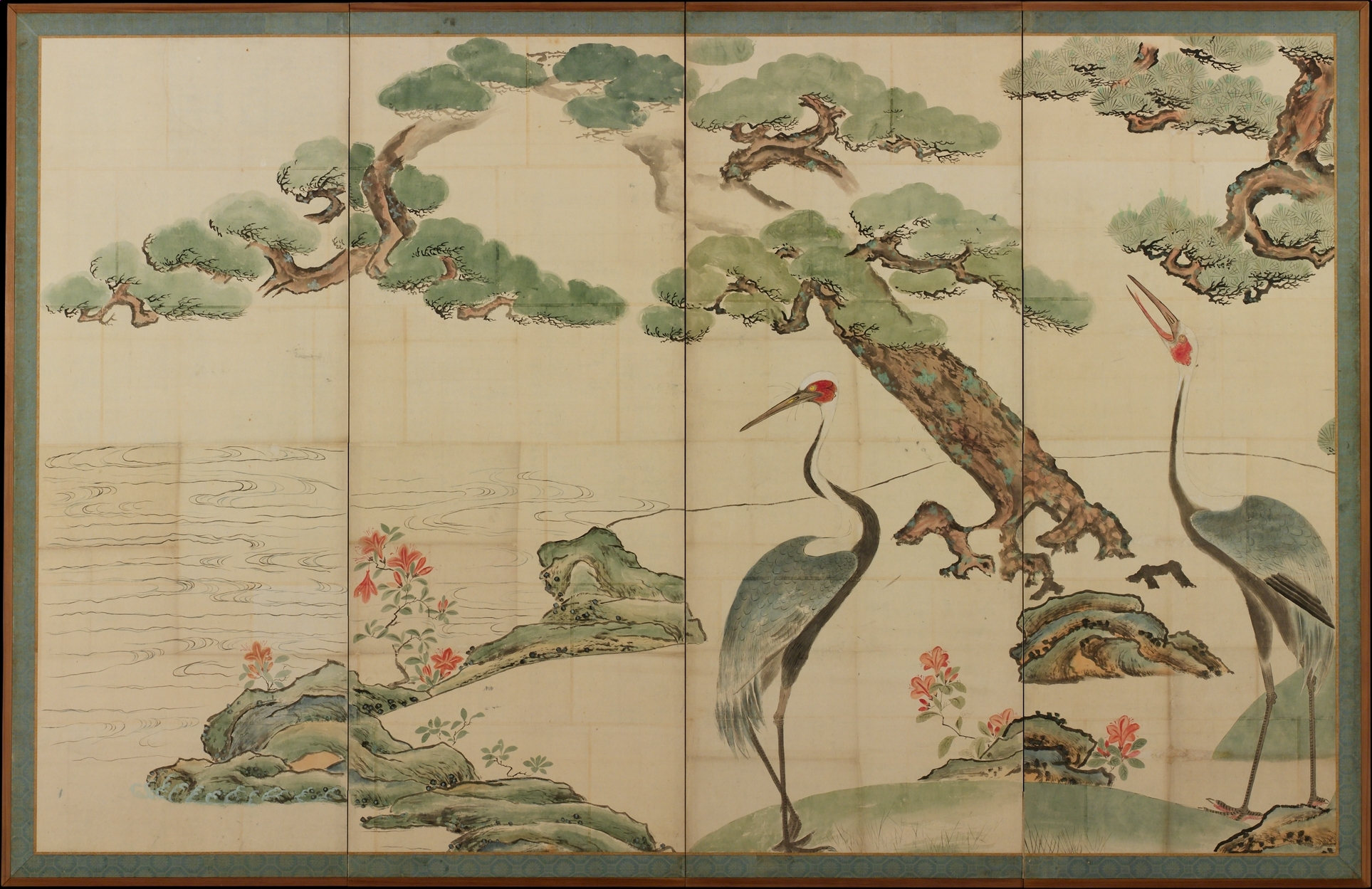 尾形光琳筆　松竹に鶴図屏風