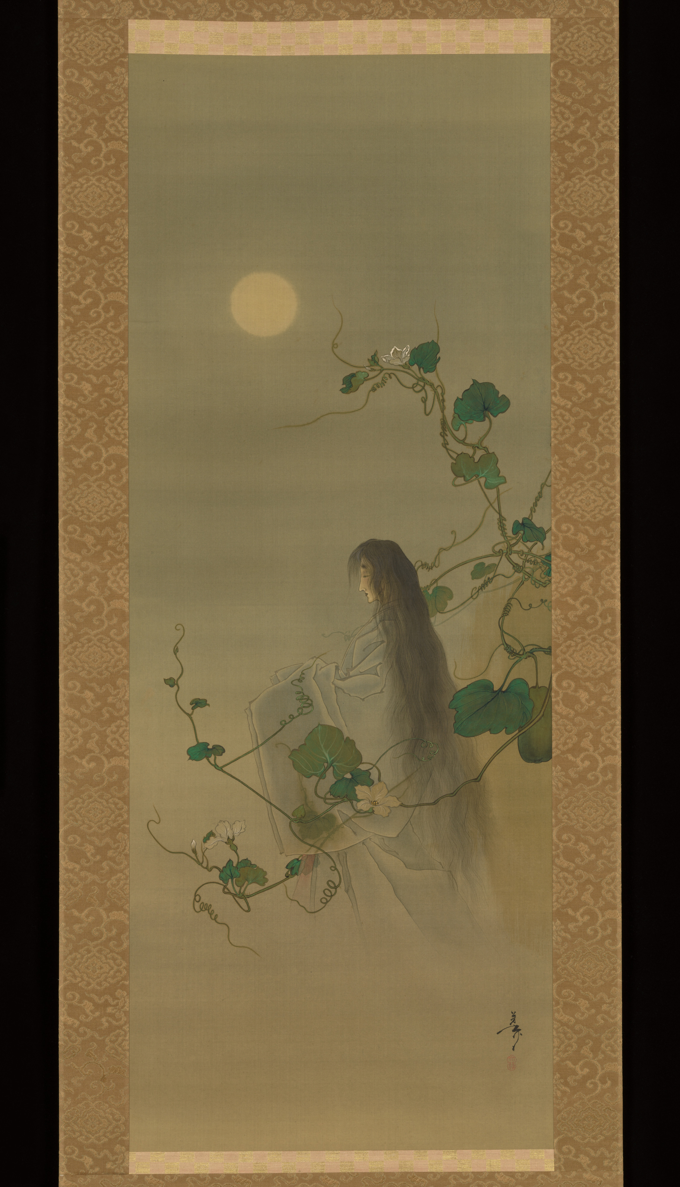 月の花の蔓に絡まった亡き夕顔の霊
