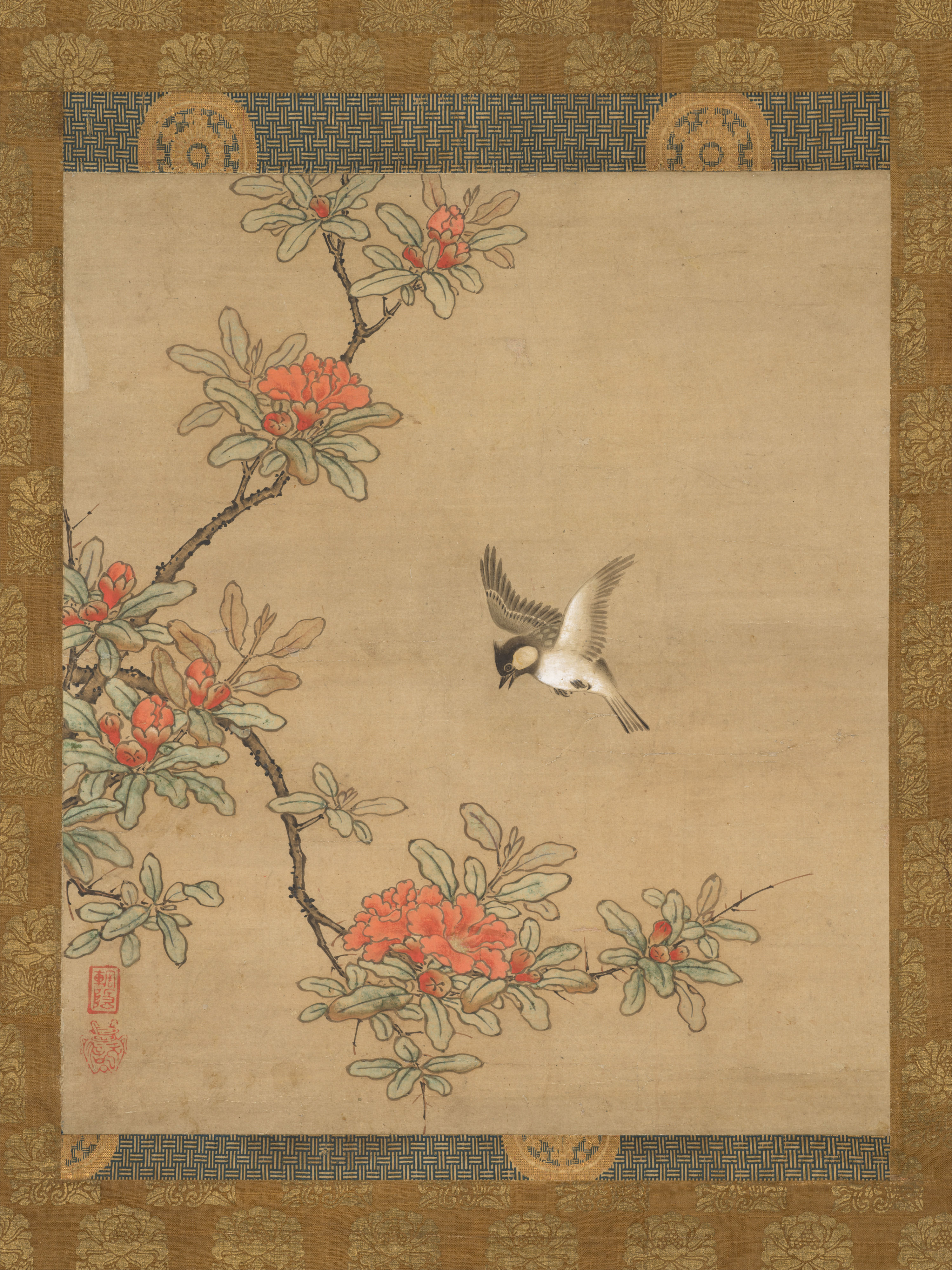 狩野のレターペン シジュウカラとザクロの花