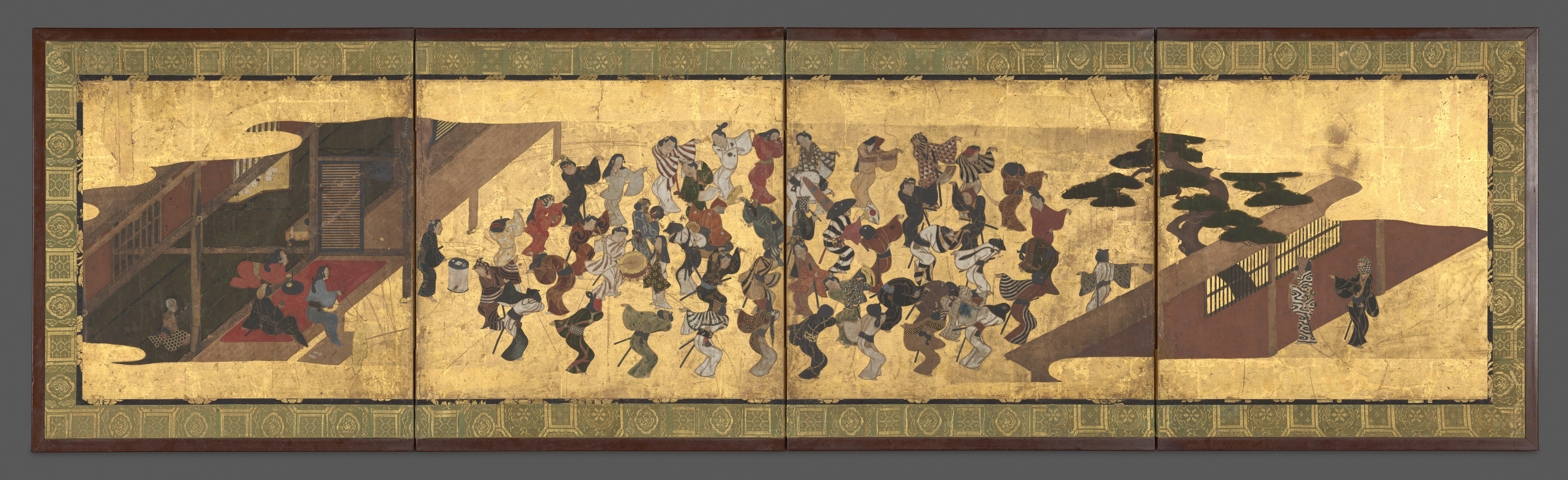 武家屋敷の踊り（風流踊り図屏風）