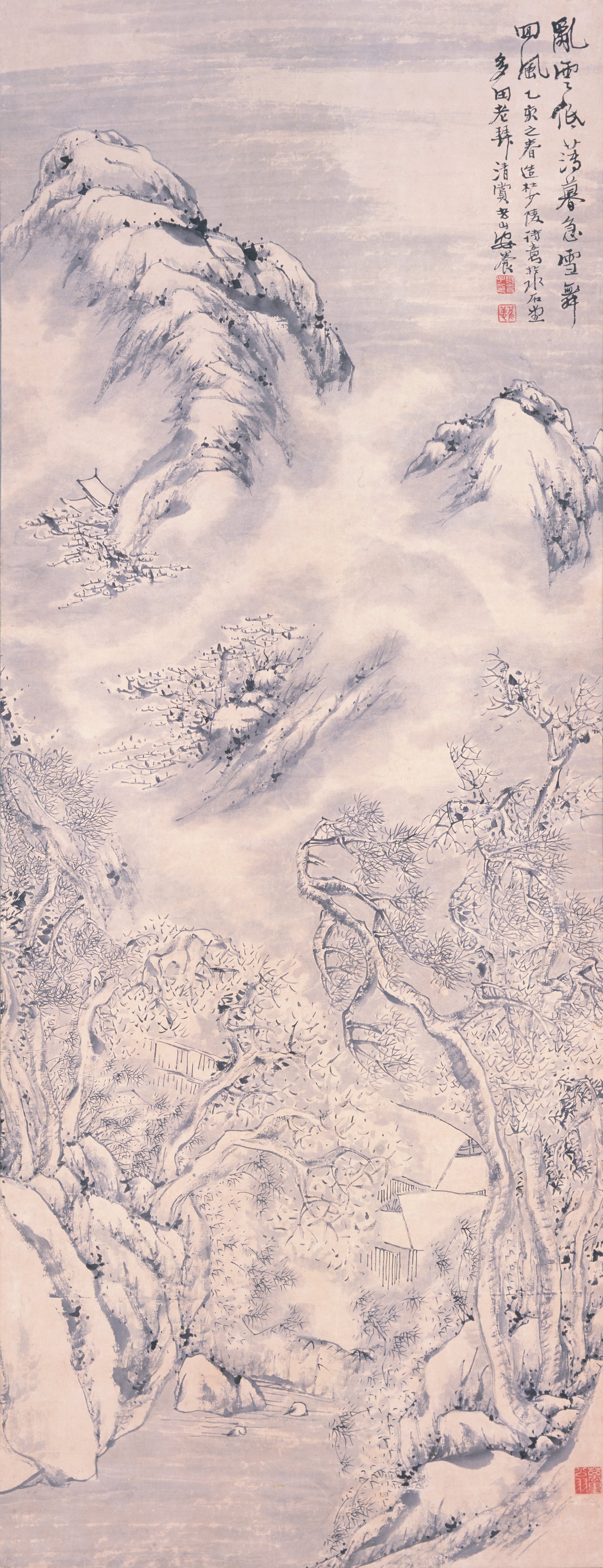 旋風に舞うにわか雪