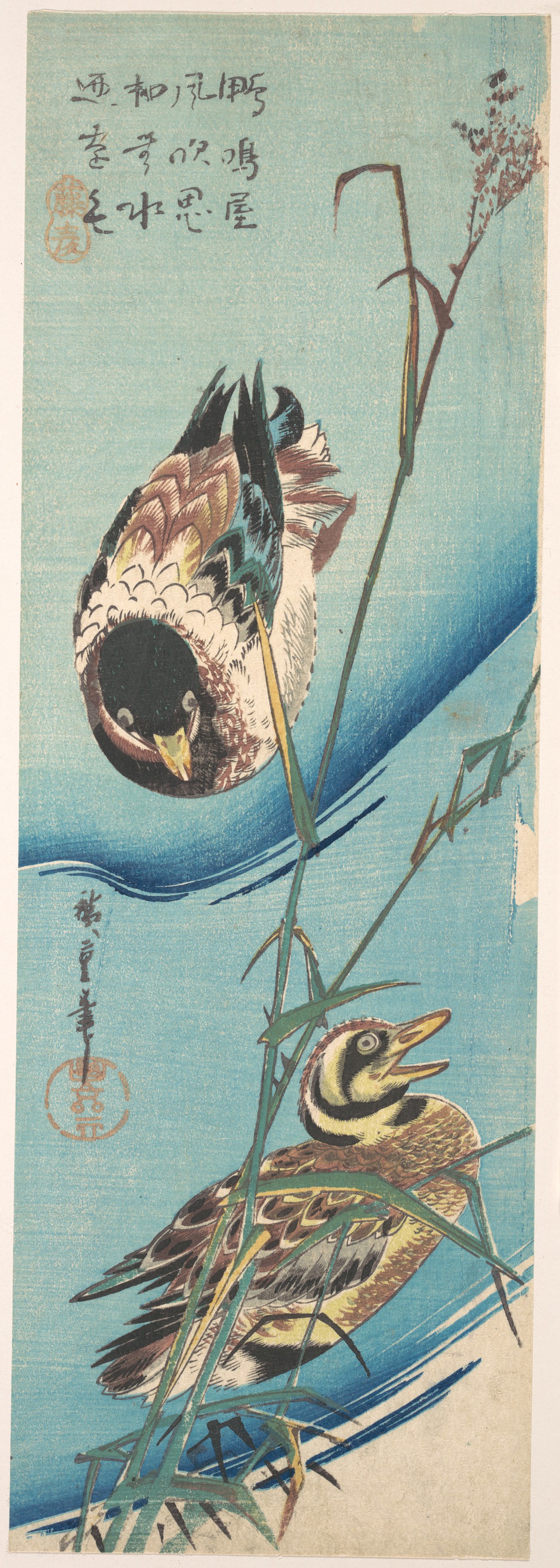 歌川広重画　雪中芦に鴨