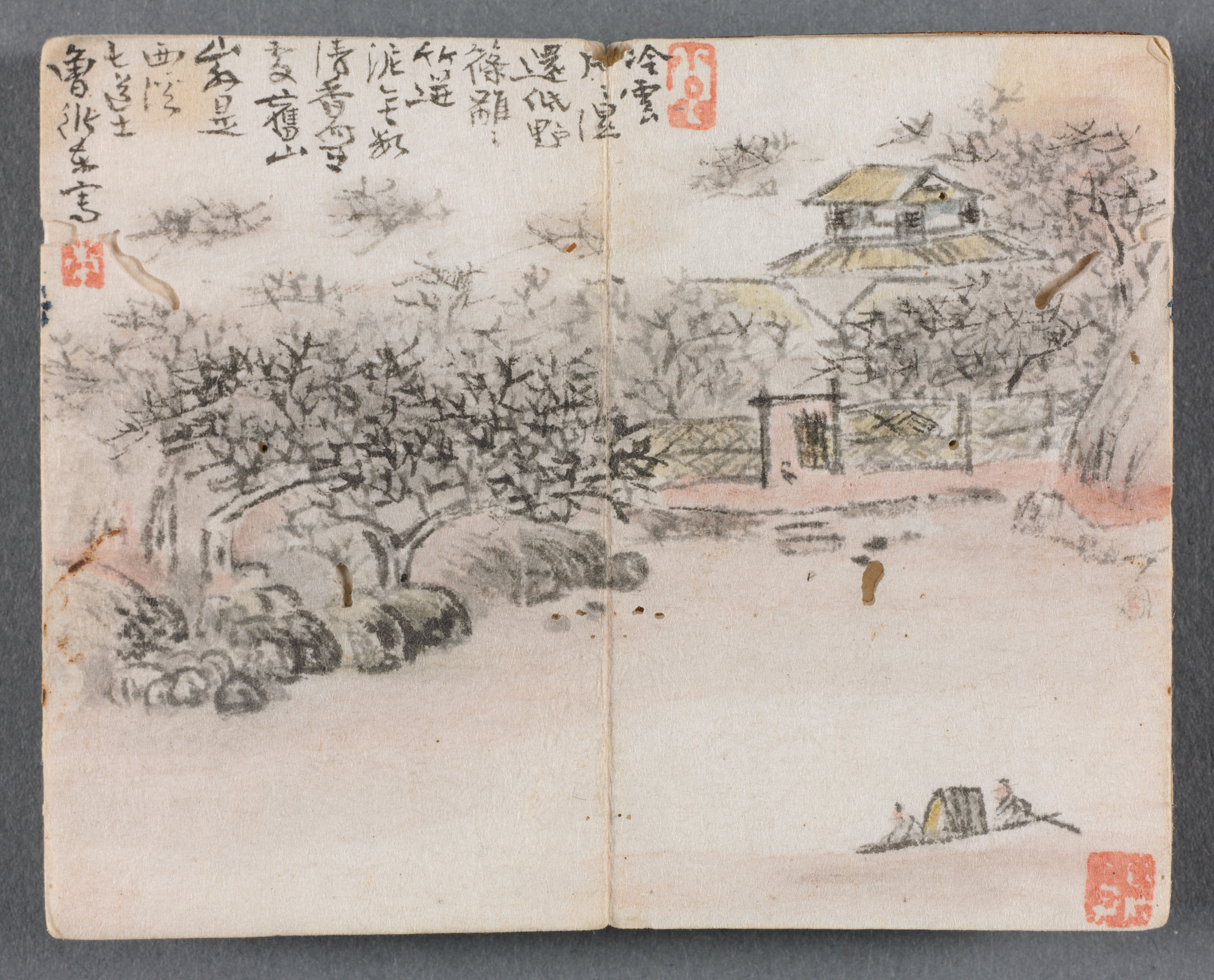 人物山水小画帖（2人の船頭のいる山水）