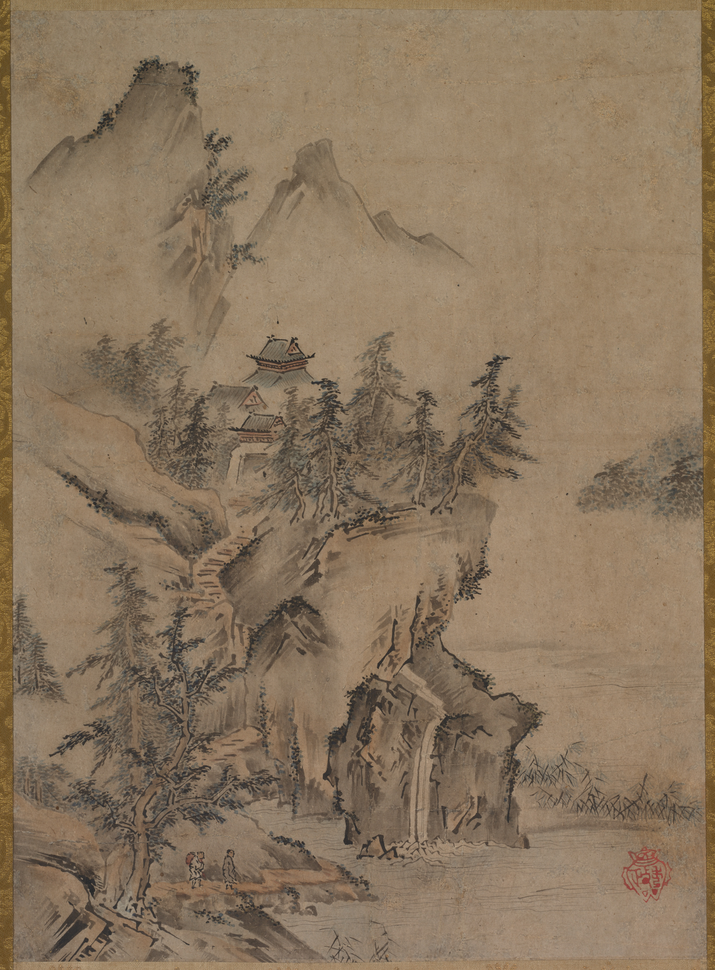 山寺へ向かう中国の文人