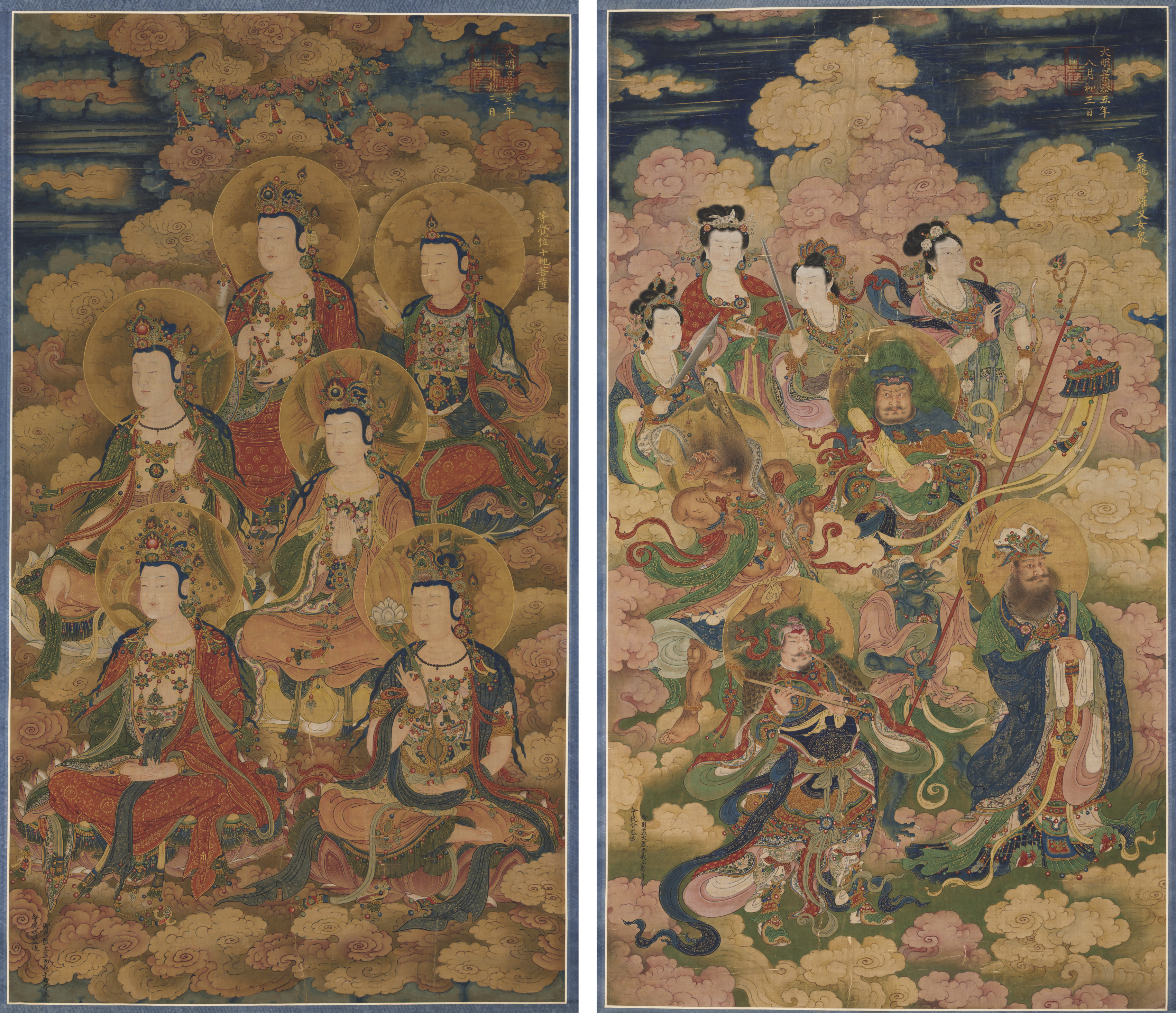 最上の智慧を得る十地の菩薩。天・龍・夜叉の八部衆