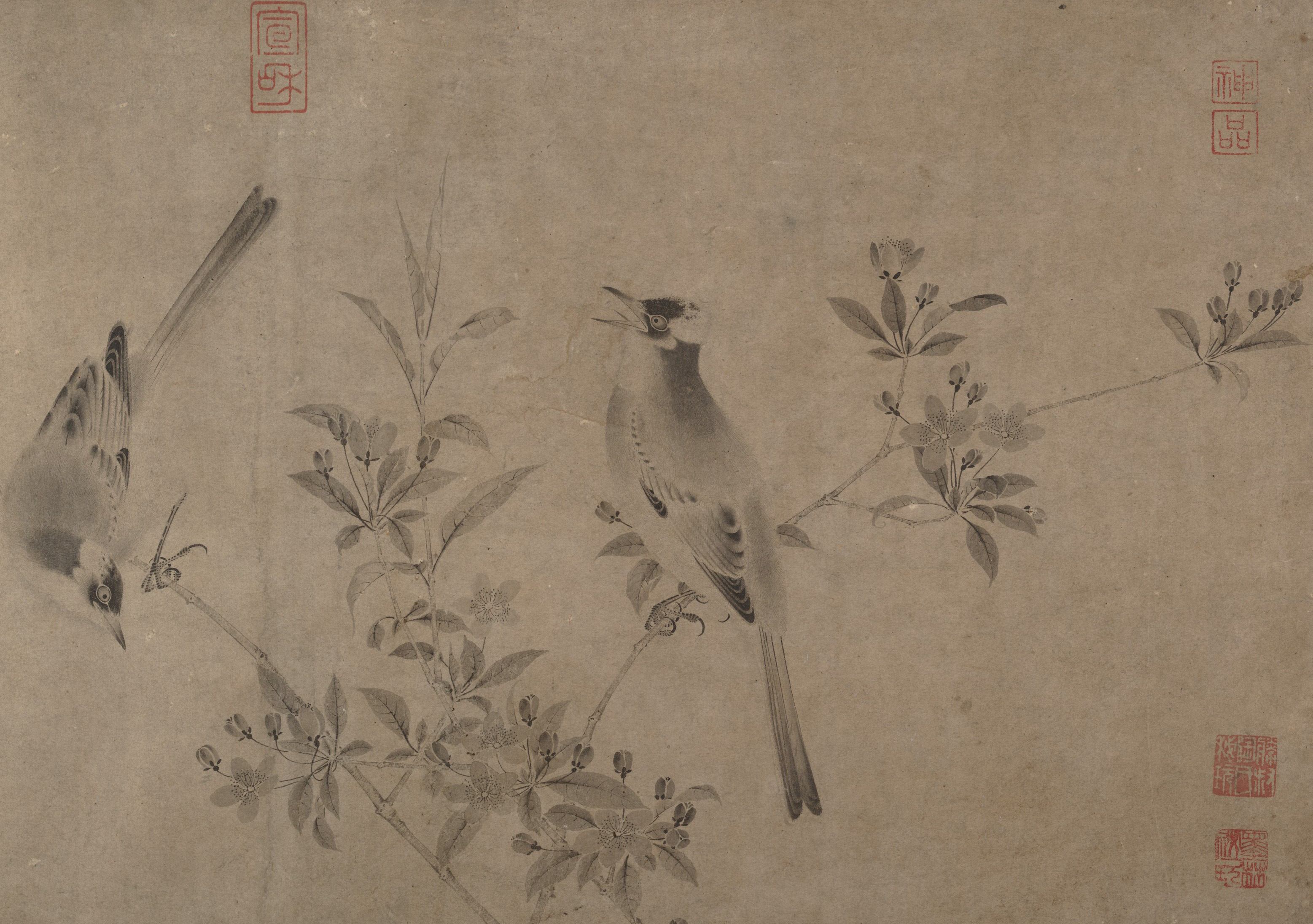 宋代？宋の徽宗皇帝の匿名の伝記: 開花した桜とリンゴのヒヨドリ