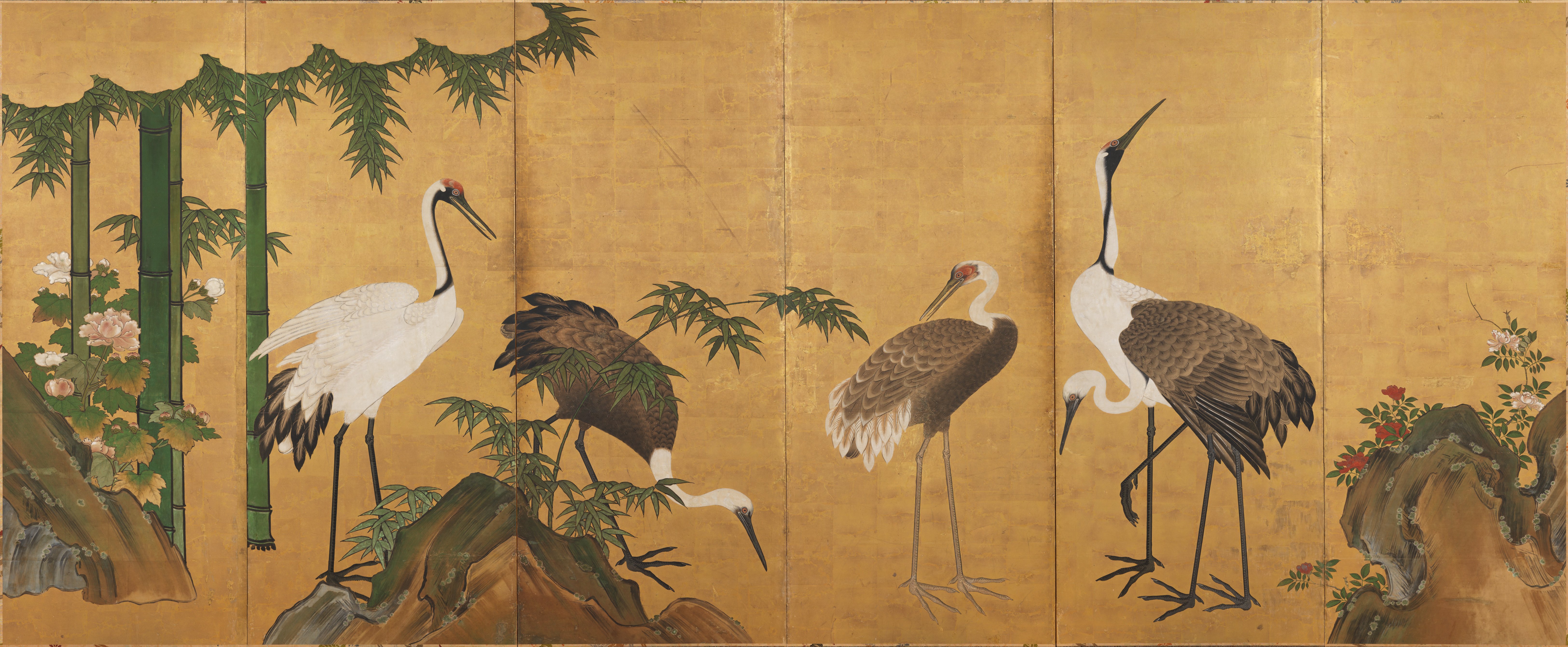 竹に鶴（「松竹鶴図」一対の左幅）
