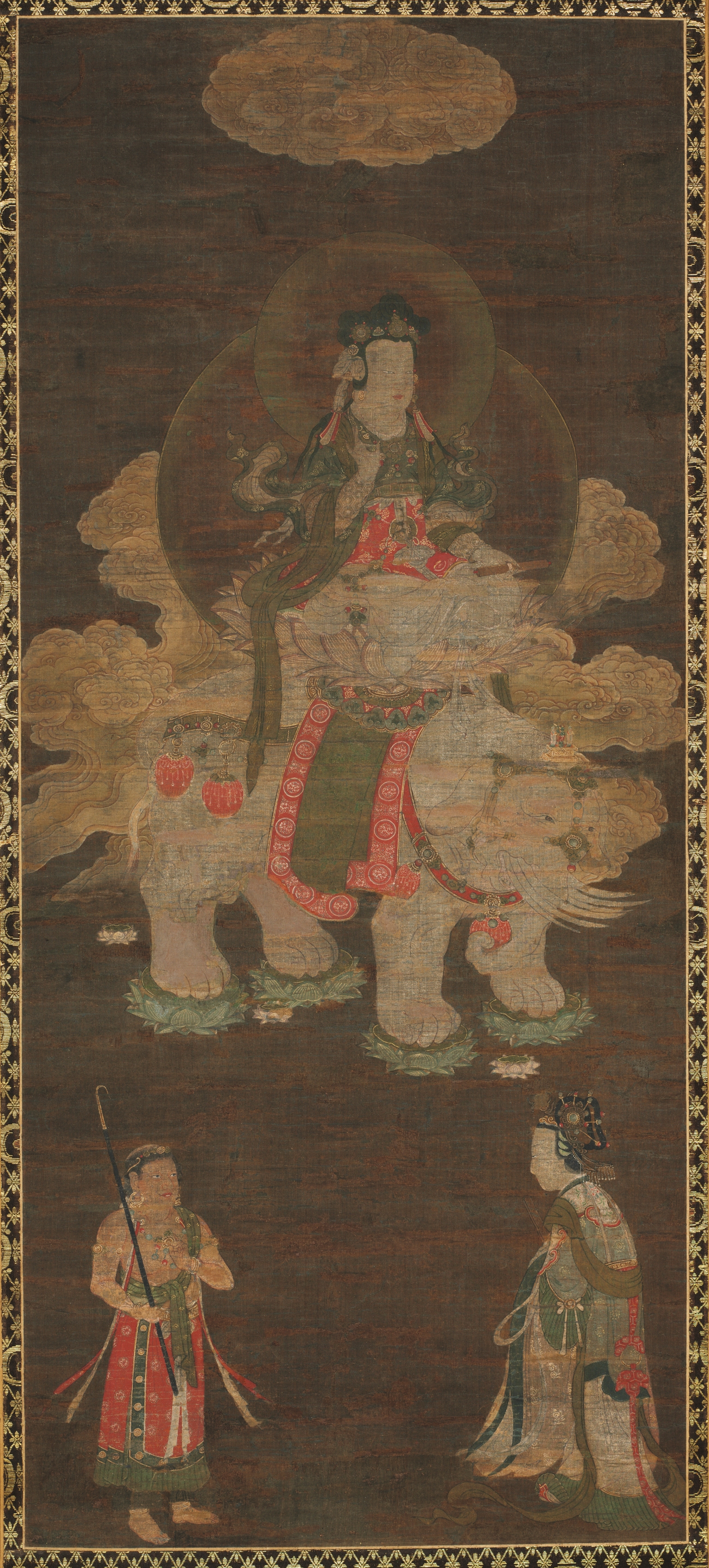釈迦三尊：文殊・普賢を従えた釈迦（白象の菩薩）