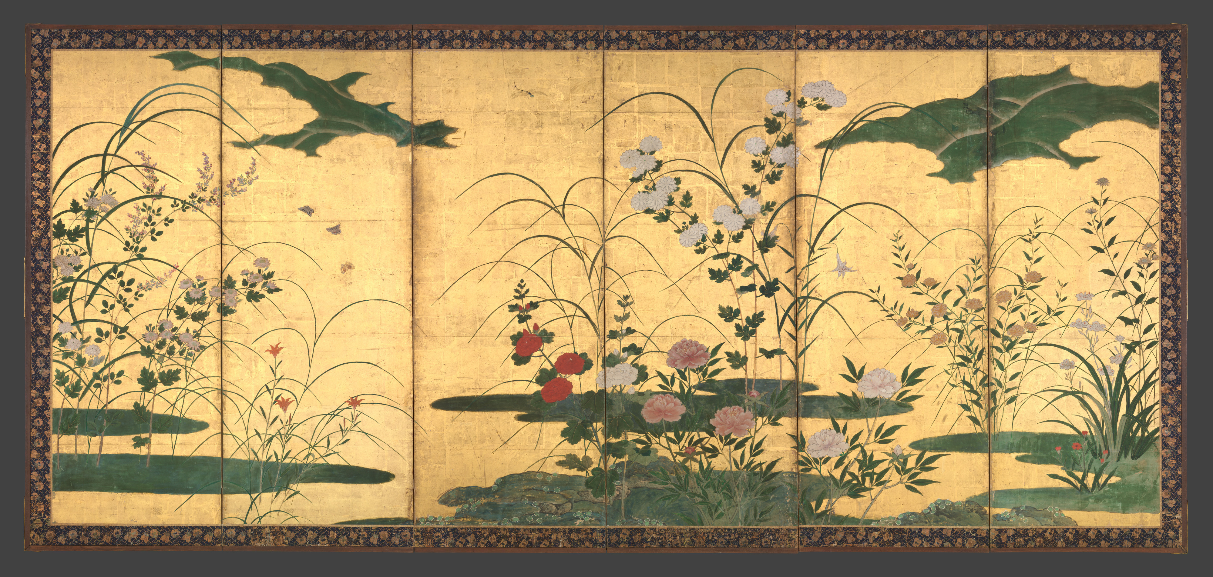 四季の花草図屏風｜四季の花草図屏風