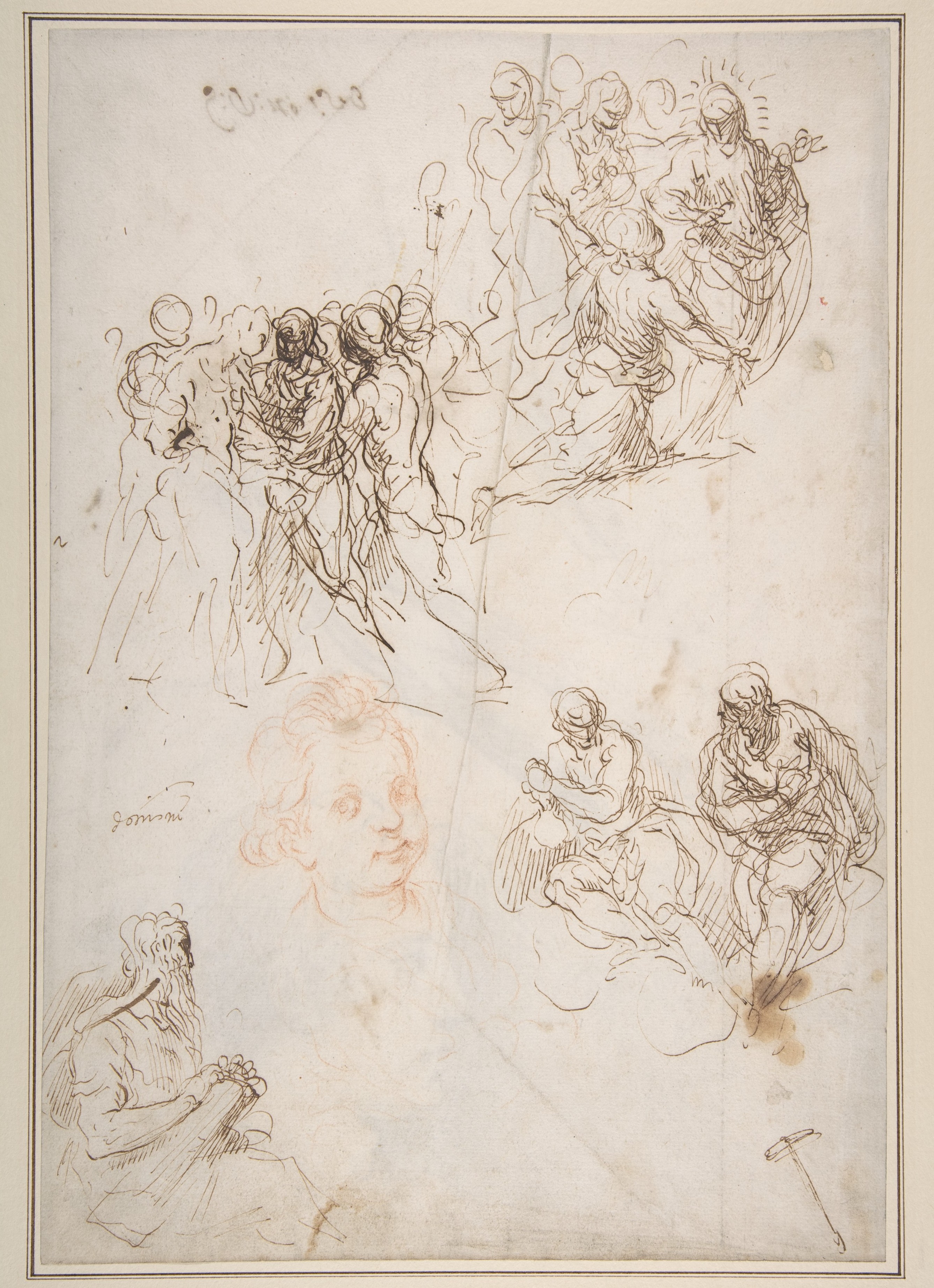 Figure Studies: The Arrest of Christ?, Christ and the Canaanite Woman, Seated Male Figures, and Head of a Child（表）；老人と若い女性の腕と頭の習作（裏）