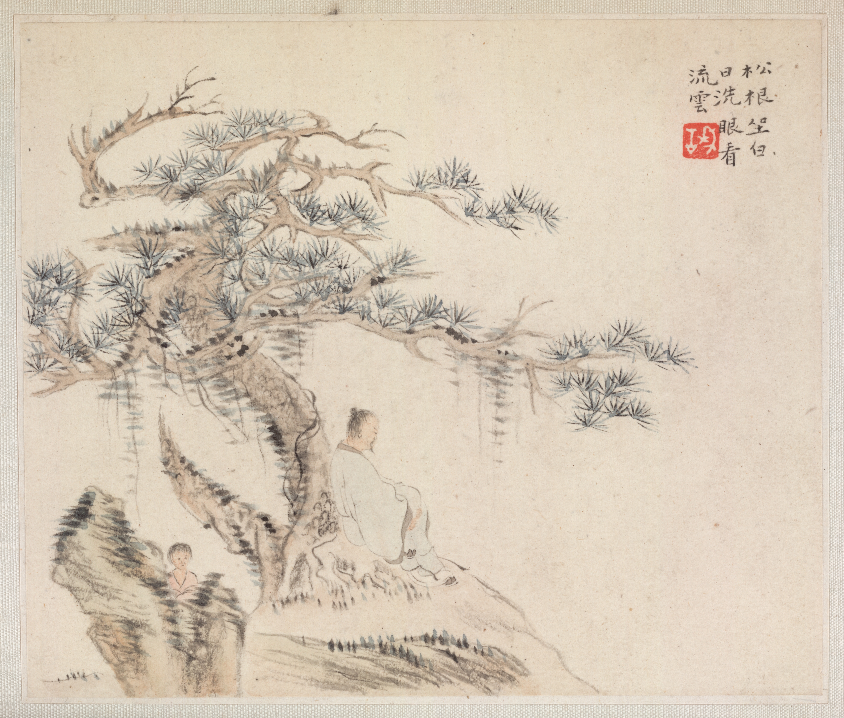 古詩意山水画冊：松下の文人