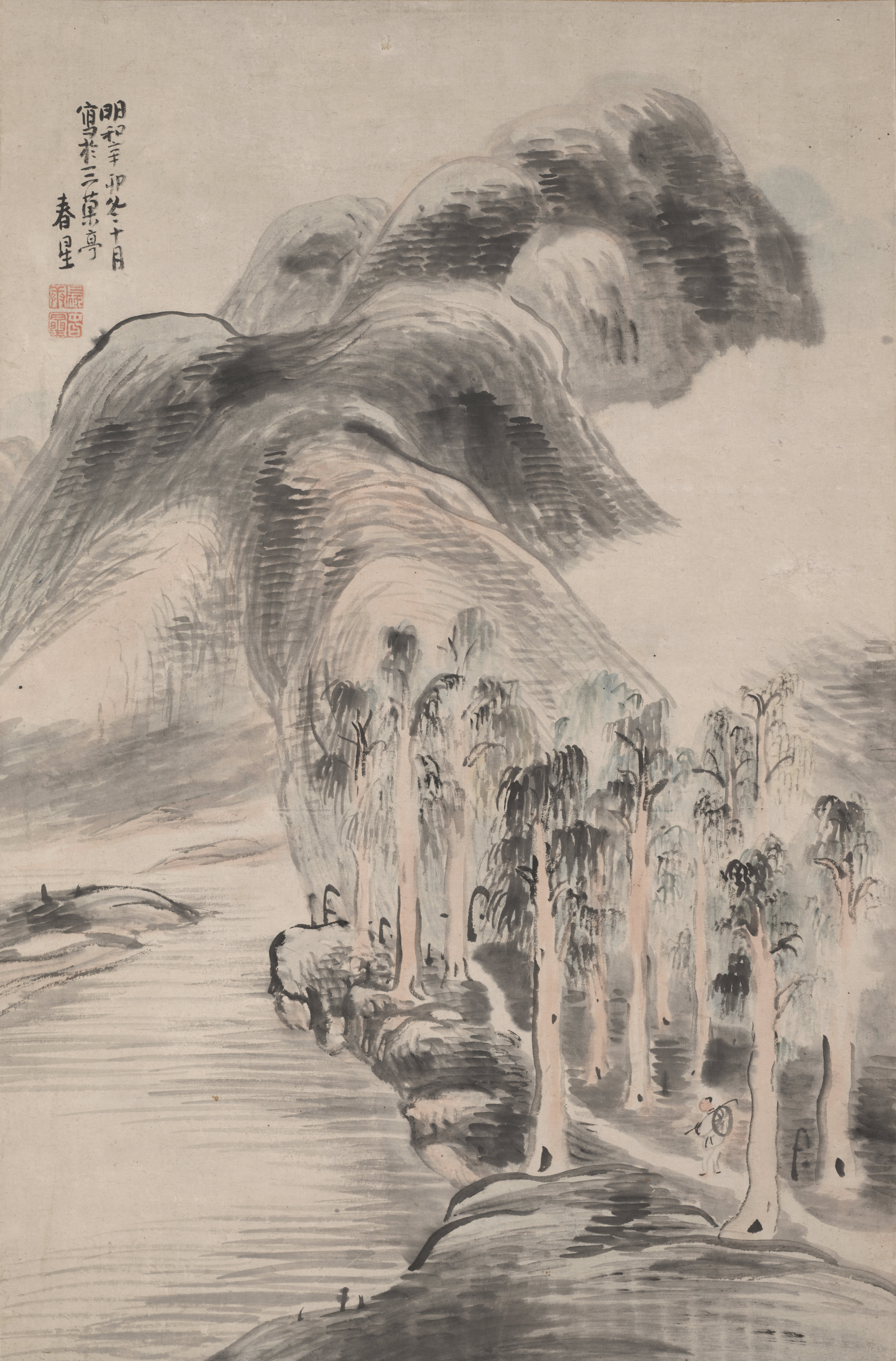 旅人のいる夕景